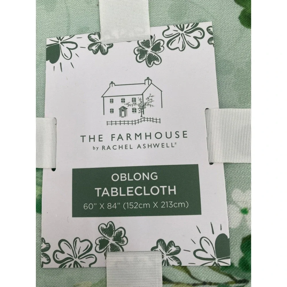 Rachel Ashwell Tablecloth 60x84 Green Shamrock Floral Oblong Farmhouse Festive